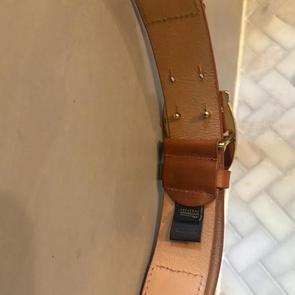 Just Cavalli Raffia Summer Tan Leather Belt with Gold Accents - Picture 4 of 9